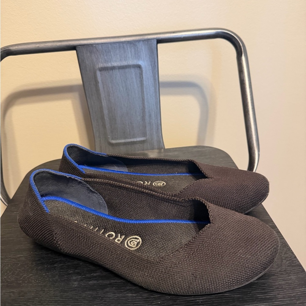 Rothy's Black Flats with Blue Trim